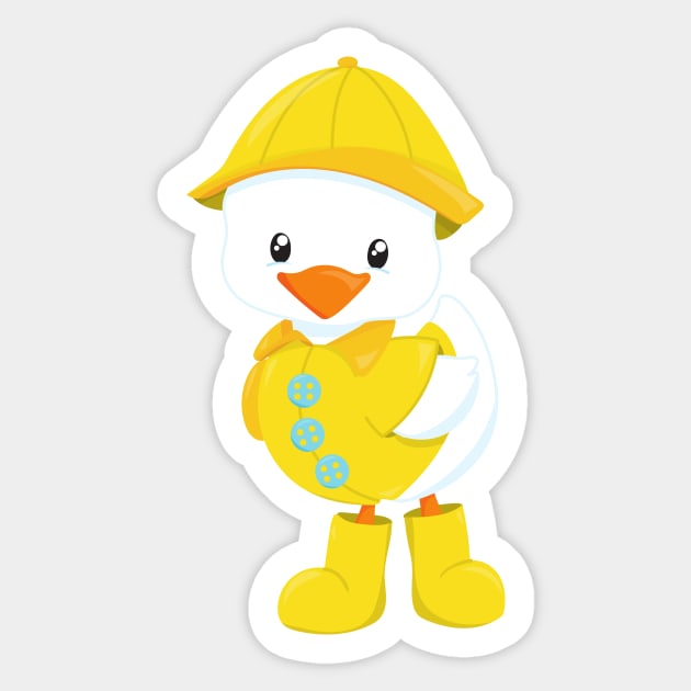 Cute Duck, Baby Duck, Duck In Raincoat, Rain Sticker by Jelena Dunčević